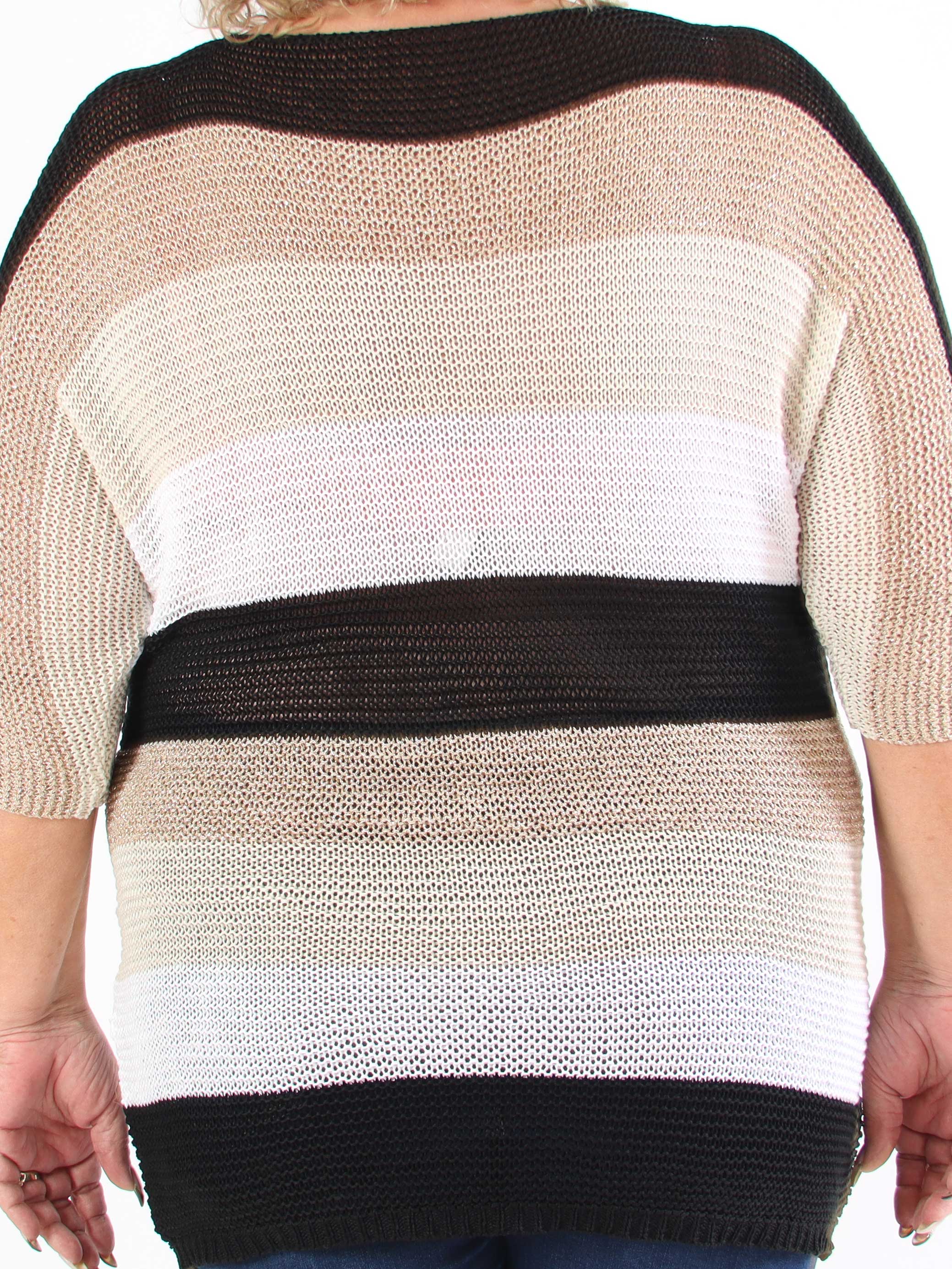 Nina Long - Stribet plus size strikkjole med glittertråde